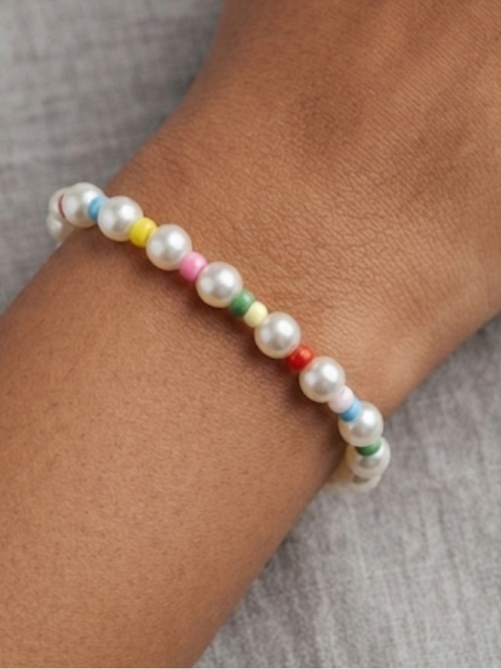 Pearl Stretch Bracelet with Multicolor Beads